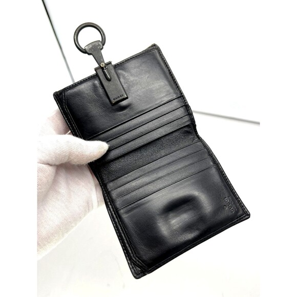 GUCCI Horse Bit clasp GG Logo Brown Canvas Leather trim Bifold Wallet Italy made - Picture 3 of 16